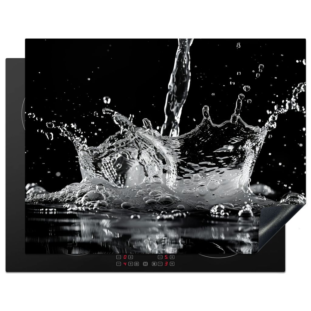 KitchenYeah Herdabdeckplatte Wasser - Spritzwasser - Schwarz , 77x59cm, Küche Deko, Glaskeramikkochfeld Herdabdeckung, Abdeckplatte fùr Kochfeld