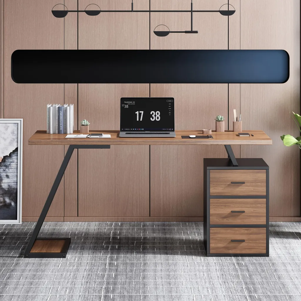Table d'ordinateur de Bureau avec Rangements en Bois Style Industriel - 3