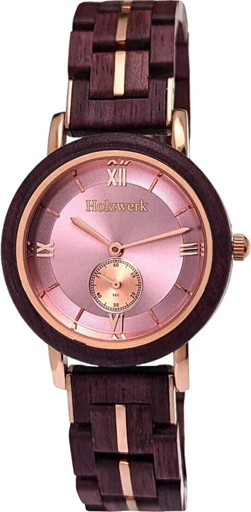 Montre Femme Bois Brillon Design Fin Violet Marron et Détails Rose