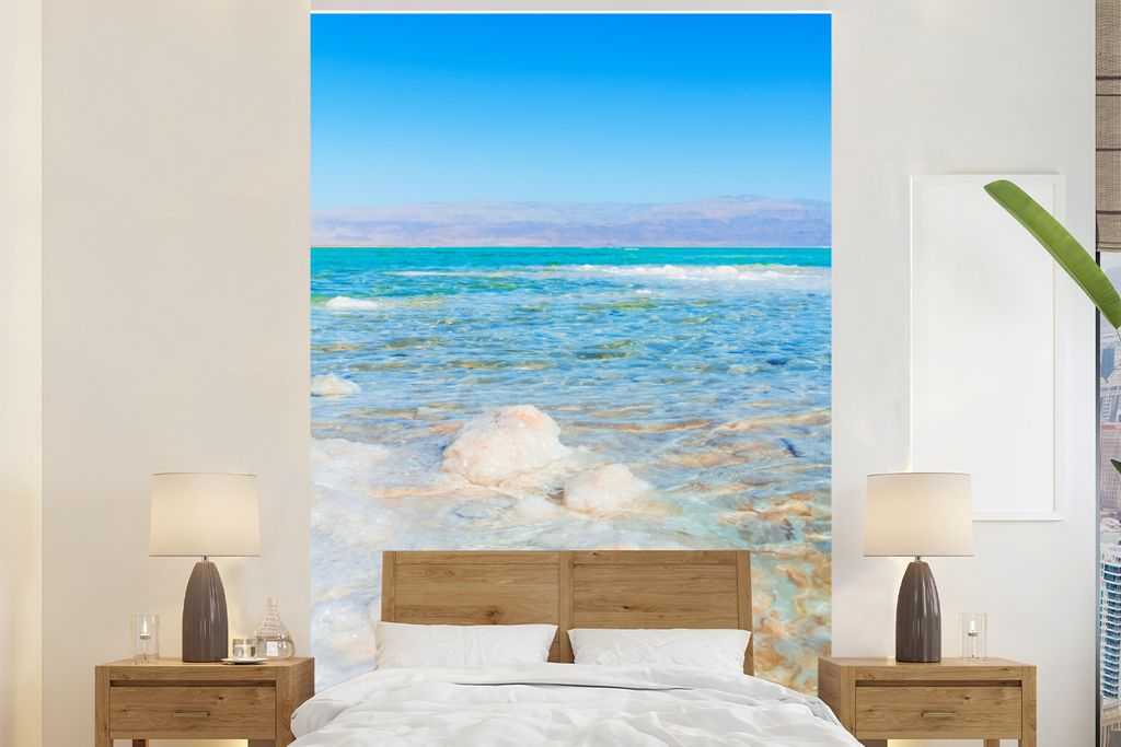 MuchoWow Fototapete für Wohnzimmer oder Schlafzimmer Wandtapete Vinyl Motivtapete Salzkristalle - Totes Meer - Jordanien - 160x240 cm - Vinyltapete