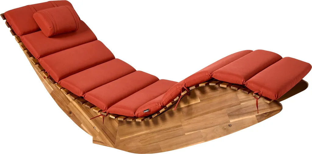 BELIANI Chaise longue à bascule en bois d'acacia avec coussin rouge