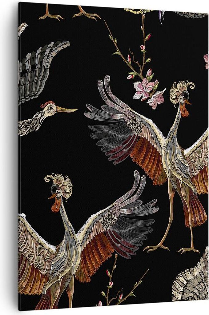 Bild auf Leinwand - Leinwandbild - Einteilig - Asiatisch Vögel Verziert - 70x100cm - Wand Bild - Wanddeko - Wandbilder - Leinwanddruck - Wanddekor...