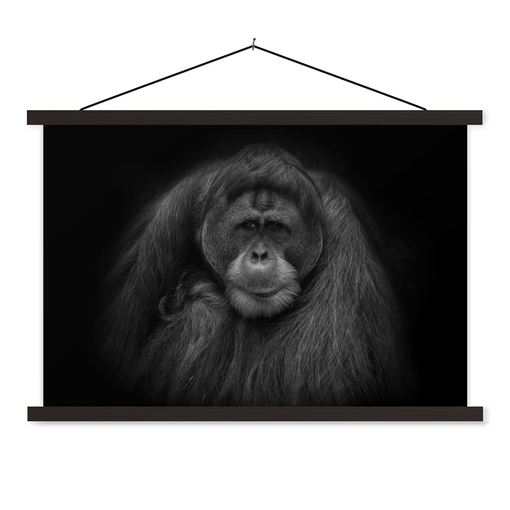 MuchoWow Textilposter Orang-Utan-Profil in Schwarz und Weiß 60x40 cm mit schwarzem Rahmen - Hölzernes