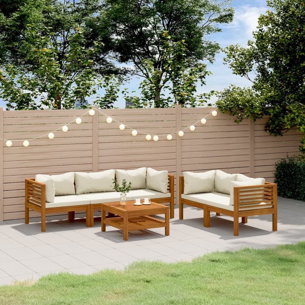 The Living Store 6-tlg. Garten-Lounge-Set mit Creme Kissen Massivholz Akazie
