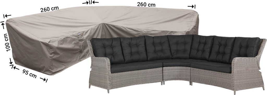 Raffles Covers Schutzhülle Lounge Sofa 260 x 260 x 95 H: 100/65 cm | Atmungsaktiv | Wasserdicht | UV-beständig | Doppelnähte | Elastischer Korde...