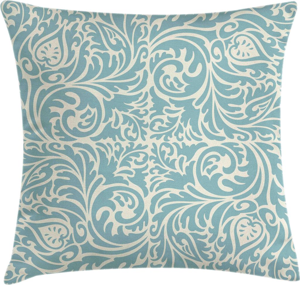 ABAKUHAUS Blau und Beige Kissenbezug, Antik Barock Stil Vintage Blumen und Blattmotive mit Curls, 40 x 40 cm, Hellblau und Beige