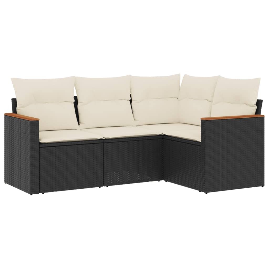 vidaXL 4-tlg. Garten-Sofagarnitur mit Kissen Schwarz Poly Produktbild 