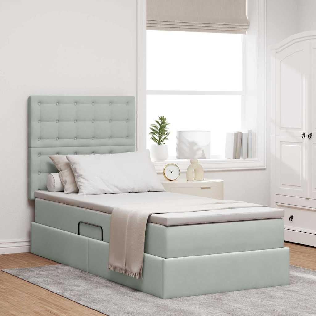 Maison Exclusive - Bett mit Stauraum und LED mit LED Hellgrau 90 x 190 cm Samt