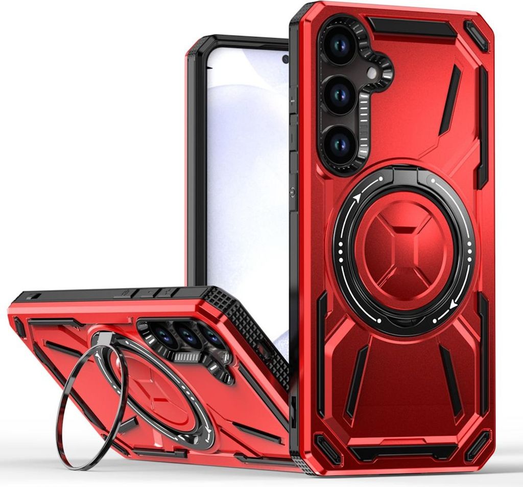 Für Samsung Galaxy S25 Plus 5G Armor II Series MagSafe Magnet Ring Schutz Hülle Rot