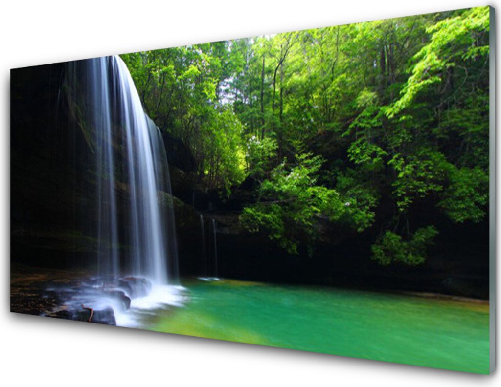 Acrylglasbilder 100x50 Wandbild Druck Wasserfall Wald Natur