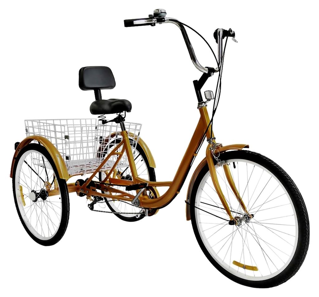 Klappbares Dreirad für Erwachsene 24 Zoll, 7-Gang Lastenfahrrad mit Einkaufskorb, V-Bremse für Senioren, Antirutsch- und Verschleißfeste Räder,...