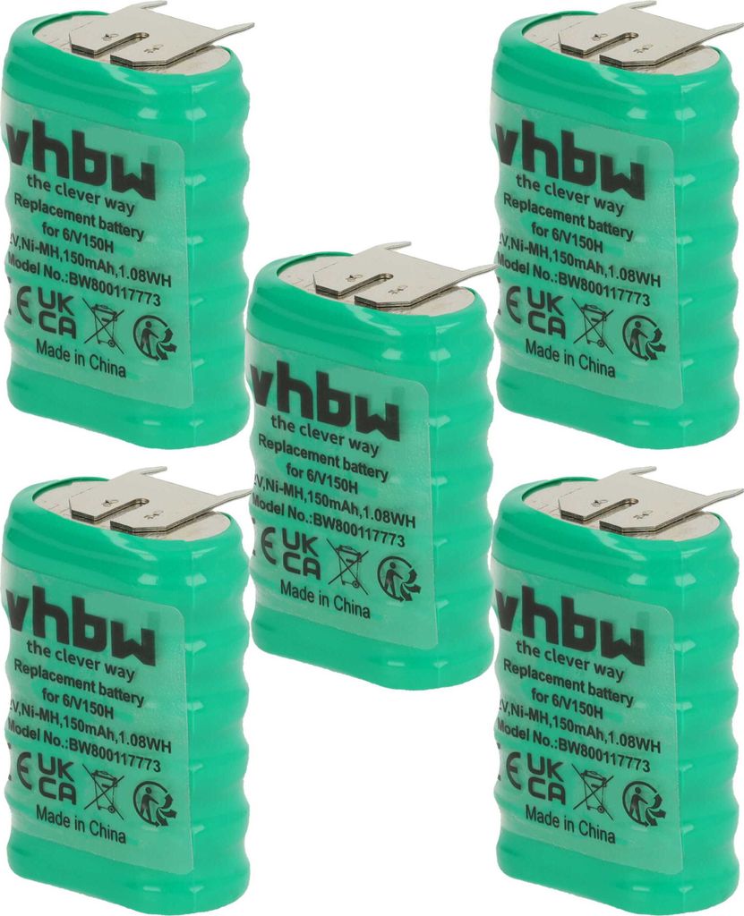 vhbw 5x NiMH Ersatz Knopfzellen-Akku Typ 6/V150H 3-Pins 150mAh 7,2V kompatibel mit Modellbau-Akkus, Solar-Leuchten uvm.