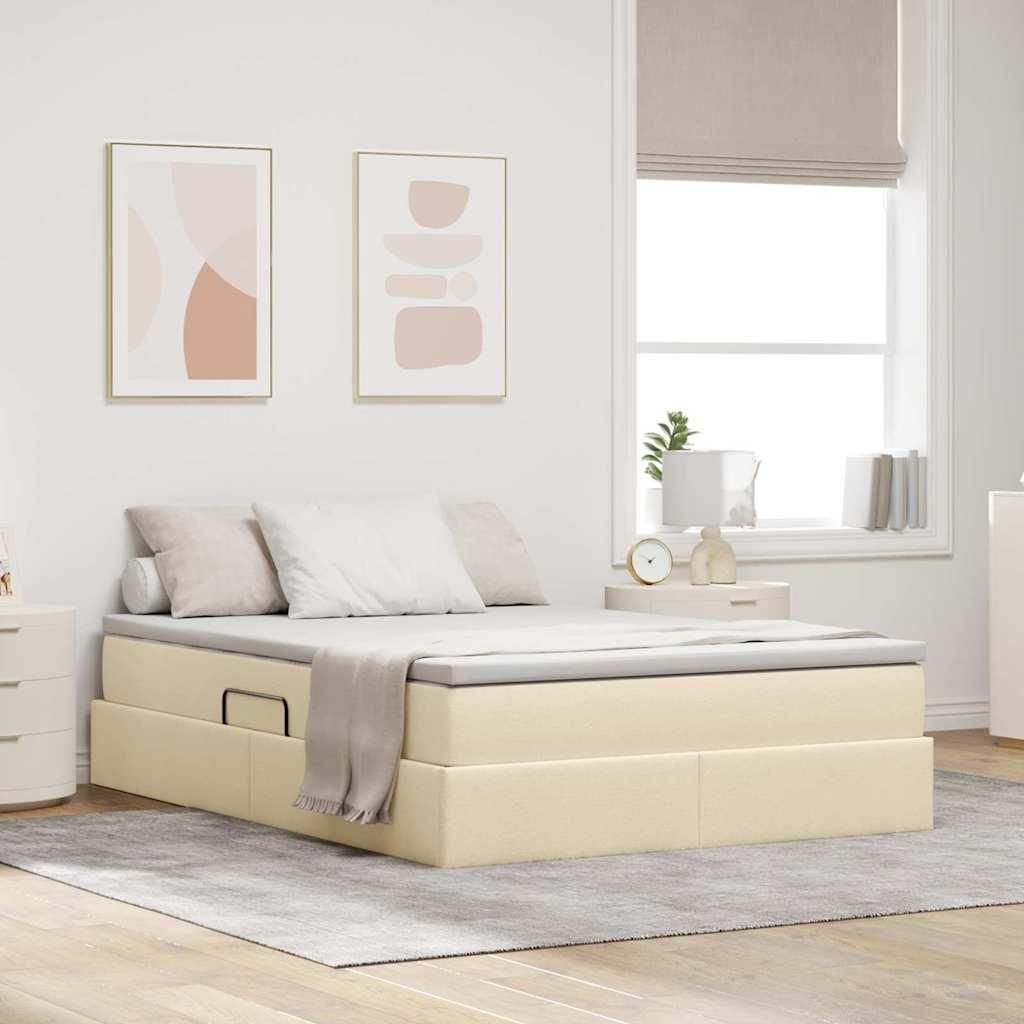Stabli Möbel Jugendbett,Einzelbett - CLORIS - Bettrahmen/ Aufbewahrungsbett mit Matratze Creme 140x200cm Polyester - Klassische Betten CC2062918