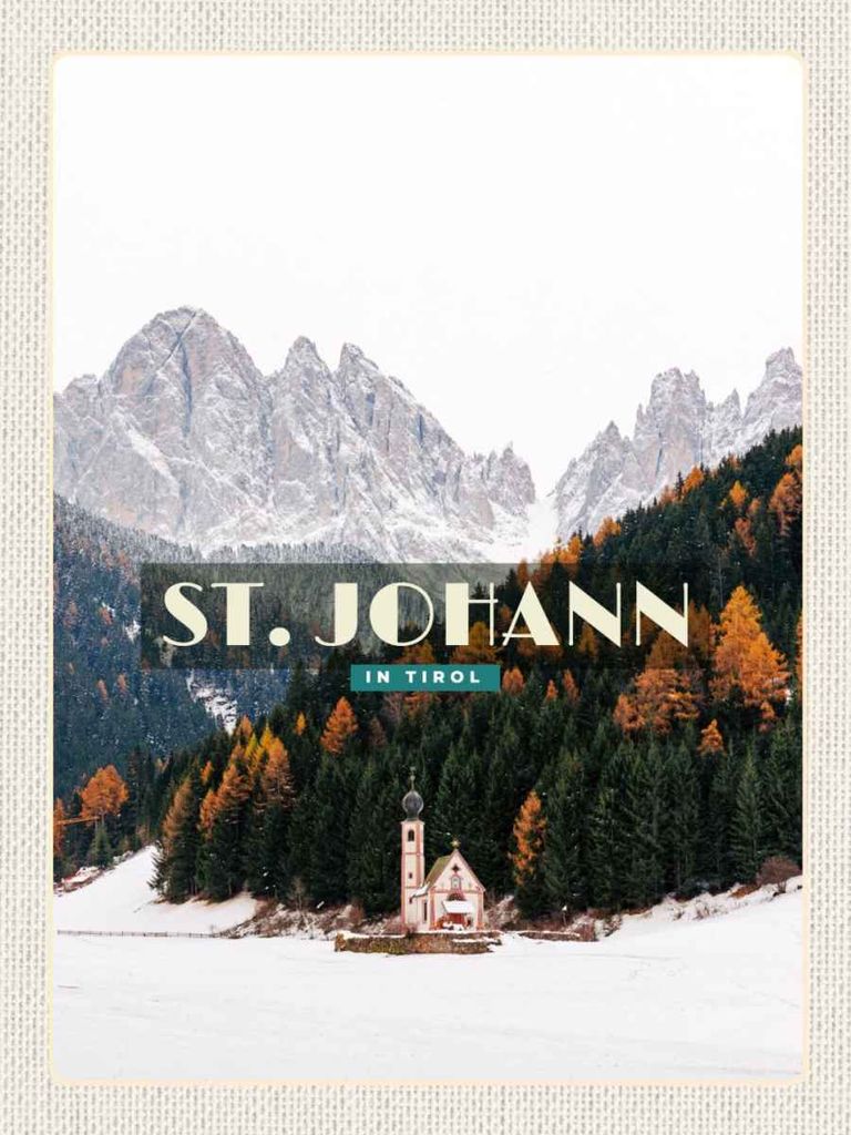 vianmo Holzschild 40x30 cm St. Johann in Tirol Schnee Wald Winter Bildmotiv Reisemotiv Europa