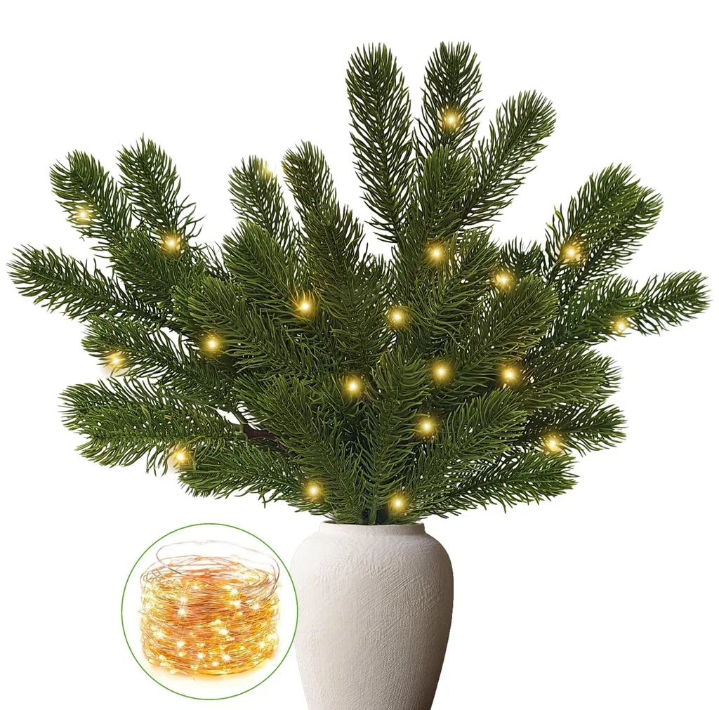 Bouquet de sapin artificiel lumineux 44 cm réaliste pour Noël déco