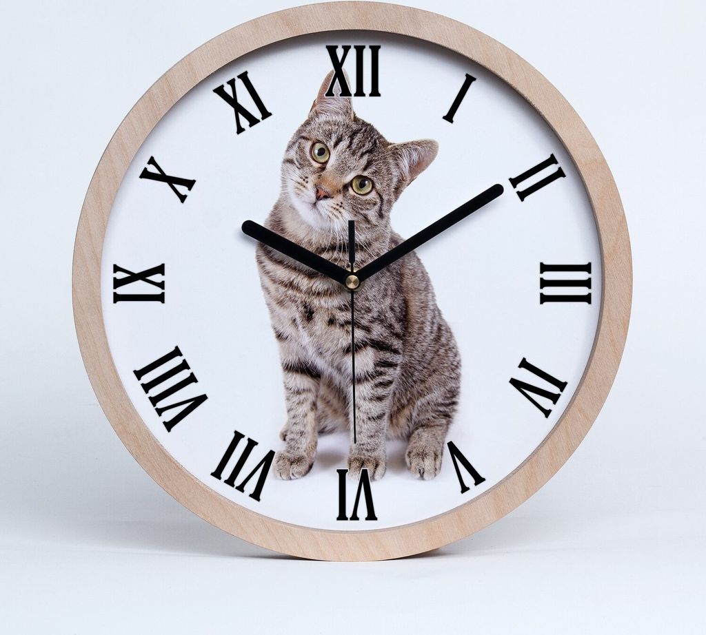 Holzuhr 30fi cm wanduhr - schwarze Spitzen - stilvolle Katze