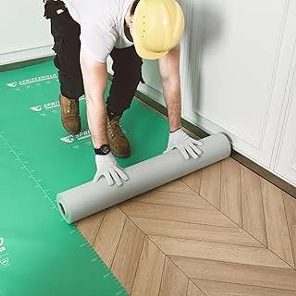 Sheeldify Telo protettivo per pavimenti per carichi pesanti 97 cm x 30 m Verde Telo protettivo per imbianchini Telo protettivo antiscivolo Ristrutturazione Traslochi Protezione professionale Protezione delle superfici Rivestimenti per pavimenti (S-180G 97 cm x 30 m Verde) - 1