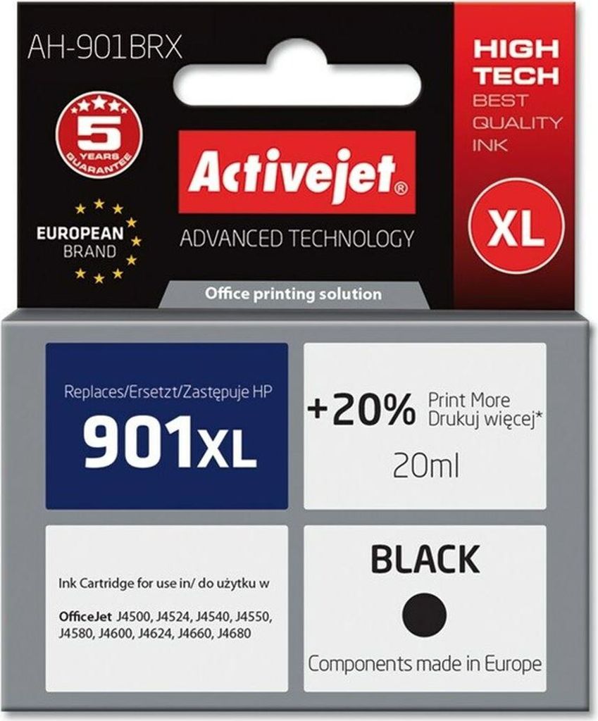 Activejet AH-901BRX Ersatzpatrone für HP 901XL Drucker, schwarz, 20 ml