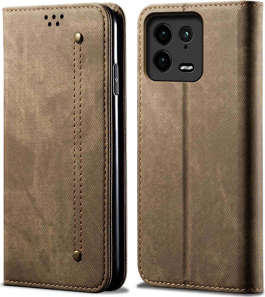 Xiaomi 13 Hülle, Leder Brieftasche Flip Bookstyle Schutzhülle mit Standfunktion für Xiaomi 13 Khaki