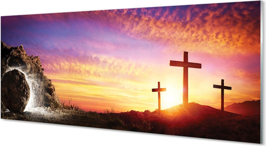 Glasbilder 125x50 Wandkunst Überquert Sonnenuntergang Höhle