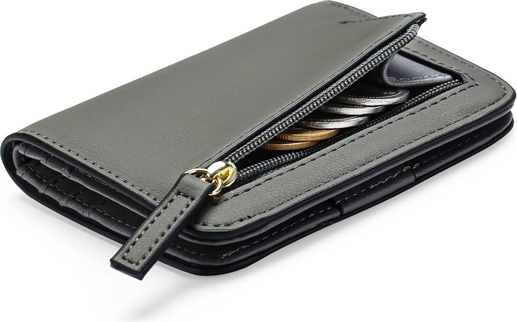 Damen Geldbeutel klein mit RFID-Schutz, Mini Kurzer Geldbeutel Frauen Leder mit Zipper Brieftasche, Weich Bequem Süß Münzfach Portemonnaie