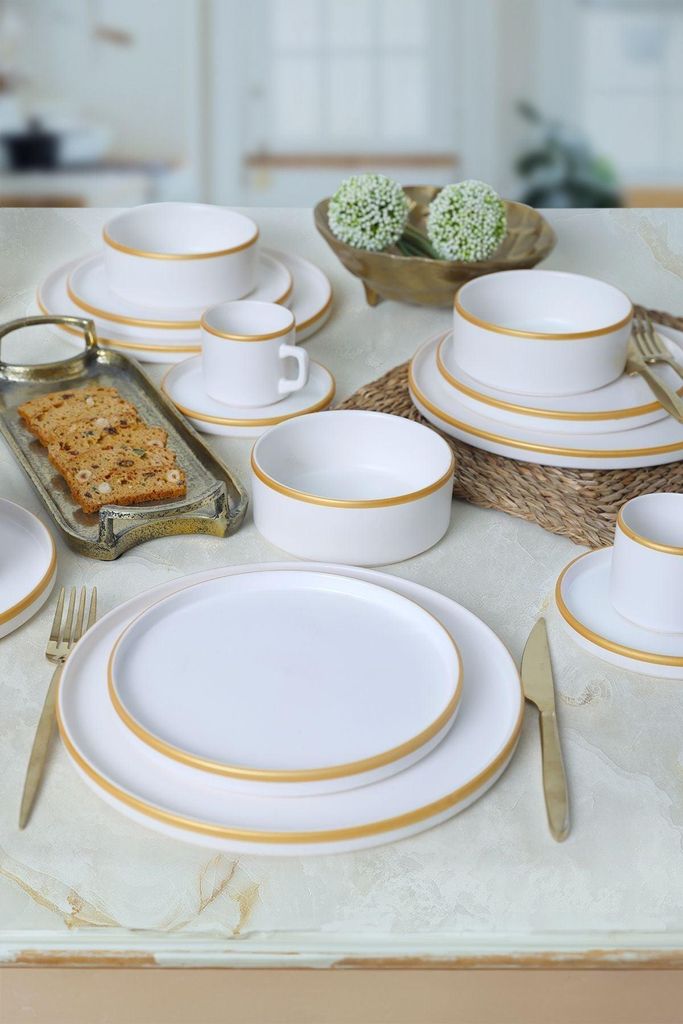 Keramika Geschirrset - Mat White/Gold Stackable - 20 teilig - 4 Personen - Steingut