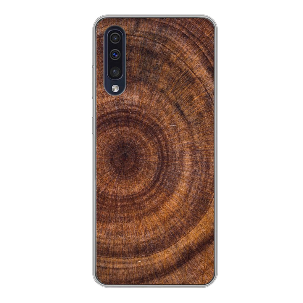 MuchoWow Handyhülle Schutzhülle Hülle für Samsung Galaxy A50 Kreis - Holz - Ringe Silikon Softcase Handy Hülle - Mobiltelefonhülle