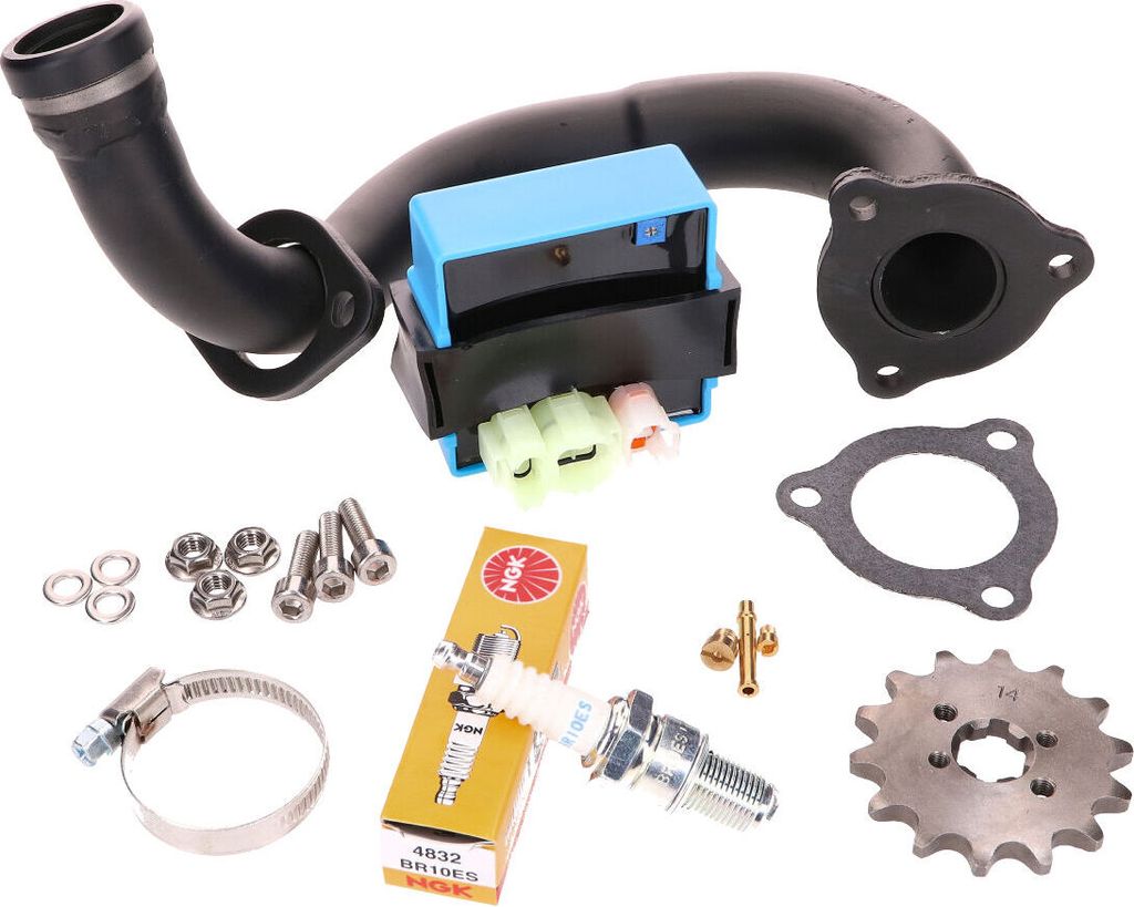 Entdrosselungskit CDI einstellbar / schwarzer Krümmer für Derbi Senda, Aprilia RX 50, SX 50, Gilera RCR, SMT 2018- (Euro4)