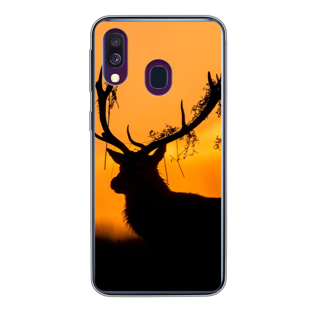 MuchoWow Handyhülle Schutzhülle Hülle für Samsung Galaxy A40 Hirsch - Orange - Scherenschnitt - Tiere - Natur Silikon Softcase Handy Hülle -...