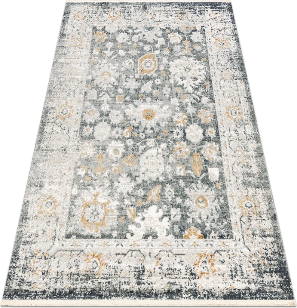 Tapis de Salle à Manger 180x270 cm Gris Vintage Chic Motif Encadré
