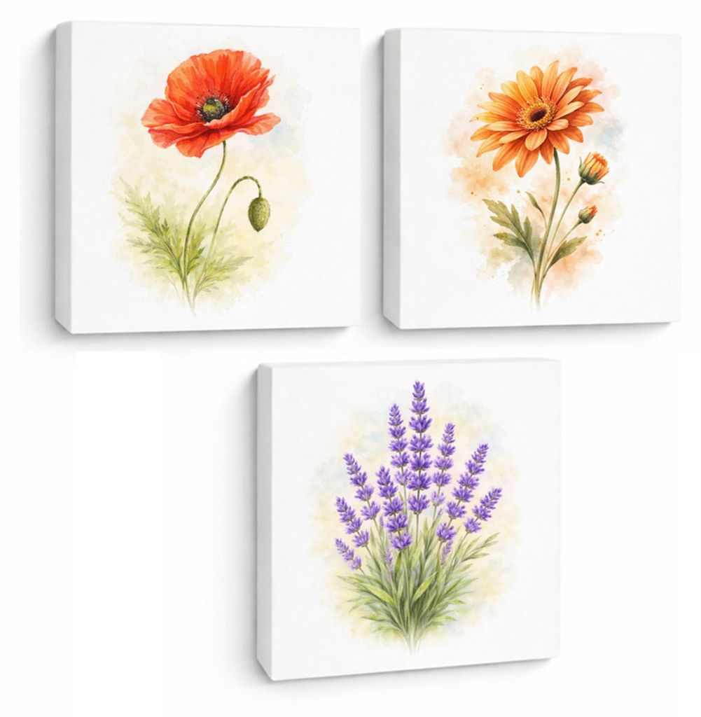 Blumen Freude 3er Set Holzbilder in 15x15 cm zum Stellen oder Aufhängen er 3er