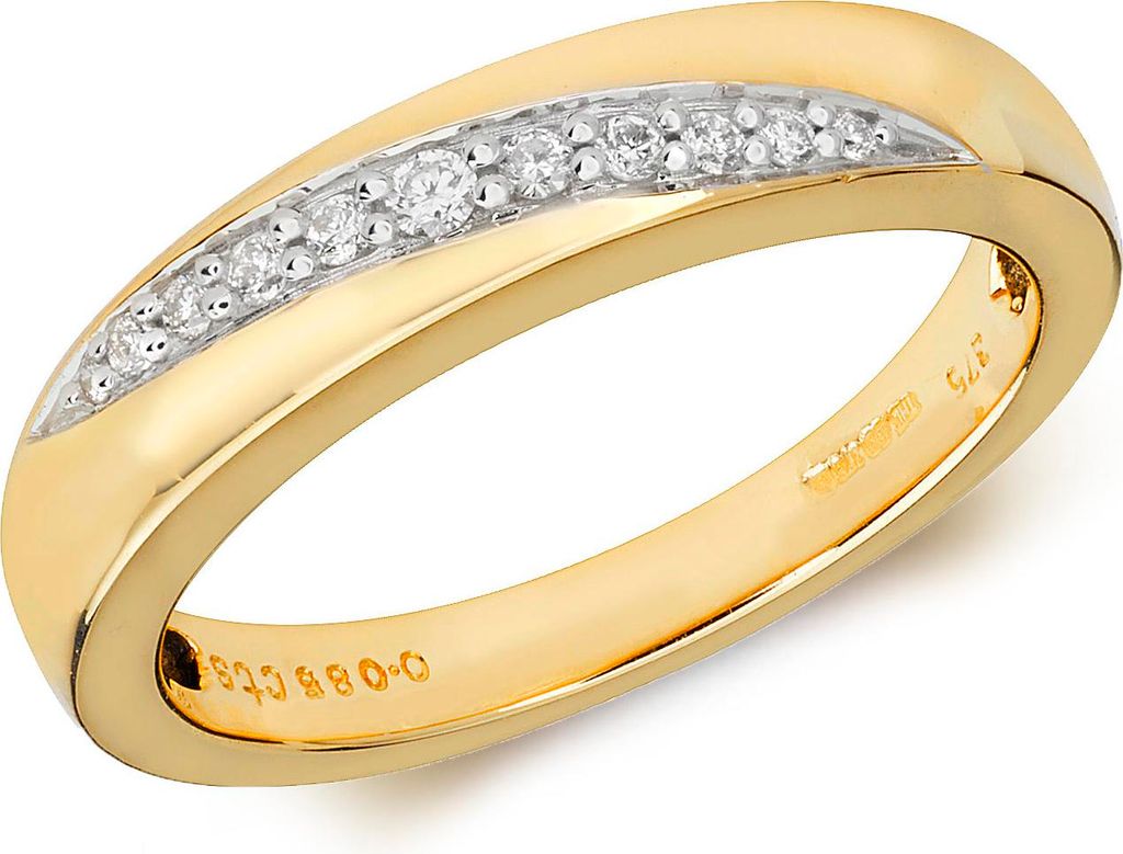 Funkelndes Feuer 9 Karat (375) Gold Diamant Kreuz über Ring / Ring gekreuzt Brillant-Schliff 0.09 Karat G - I1 I2, 55 (17.5); TRS318599KYRSO