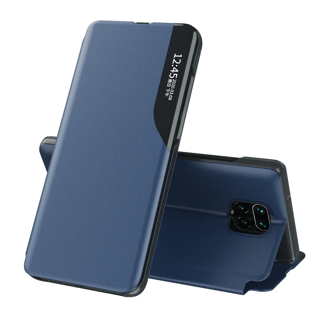Custodia Redmi Note 9 Pro Blu - Smart View Flip Cover in Finto Cuoio