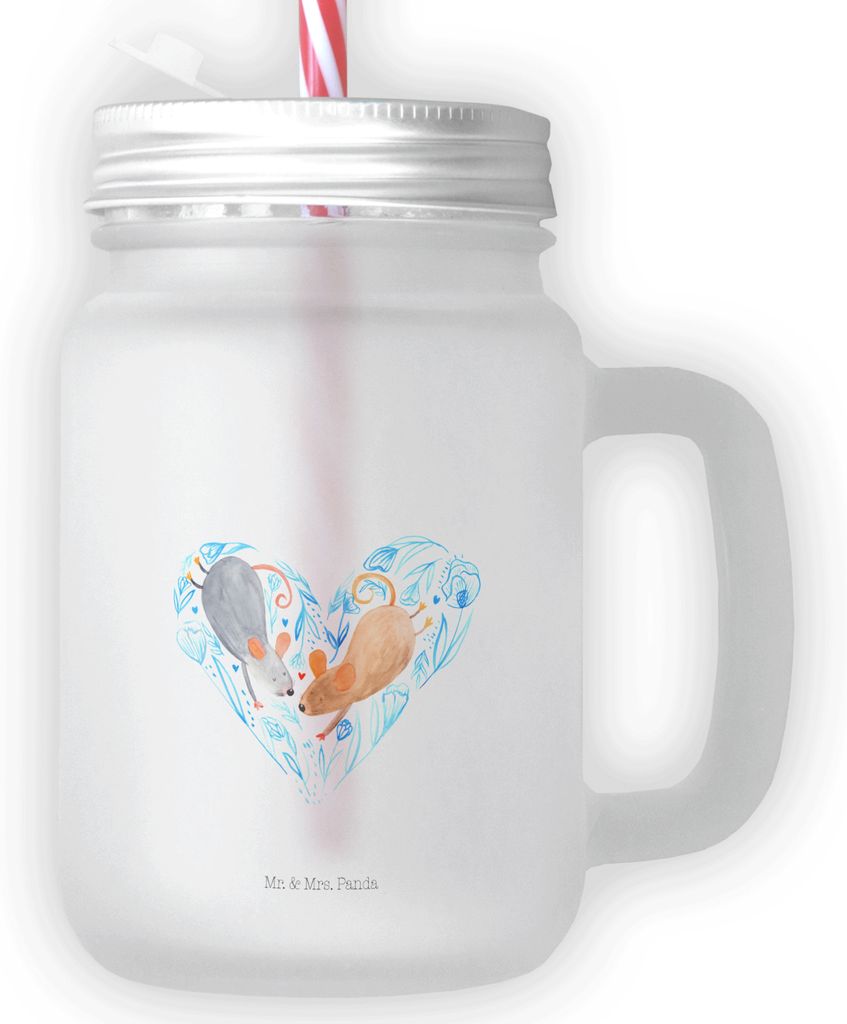Mr. & Mrs. Panda Glas Mäuse Herz - Transparent - Geschenk, Liebe, mit deckel, Jahrestag, Becher Strohhalm, Cocktailglas, für Immer, Und, Love, Fr...