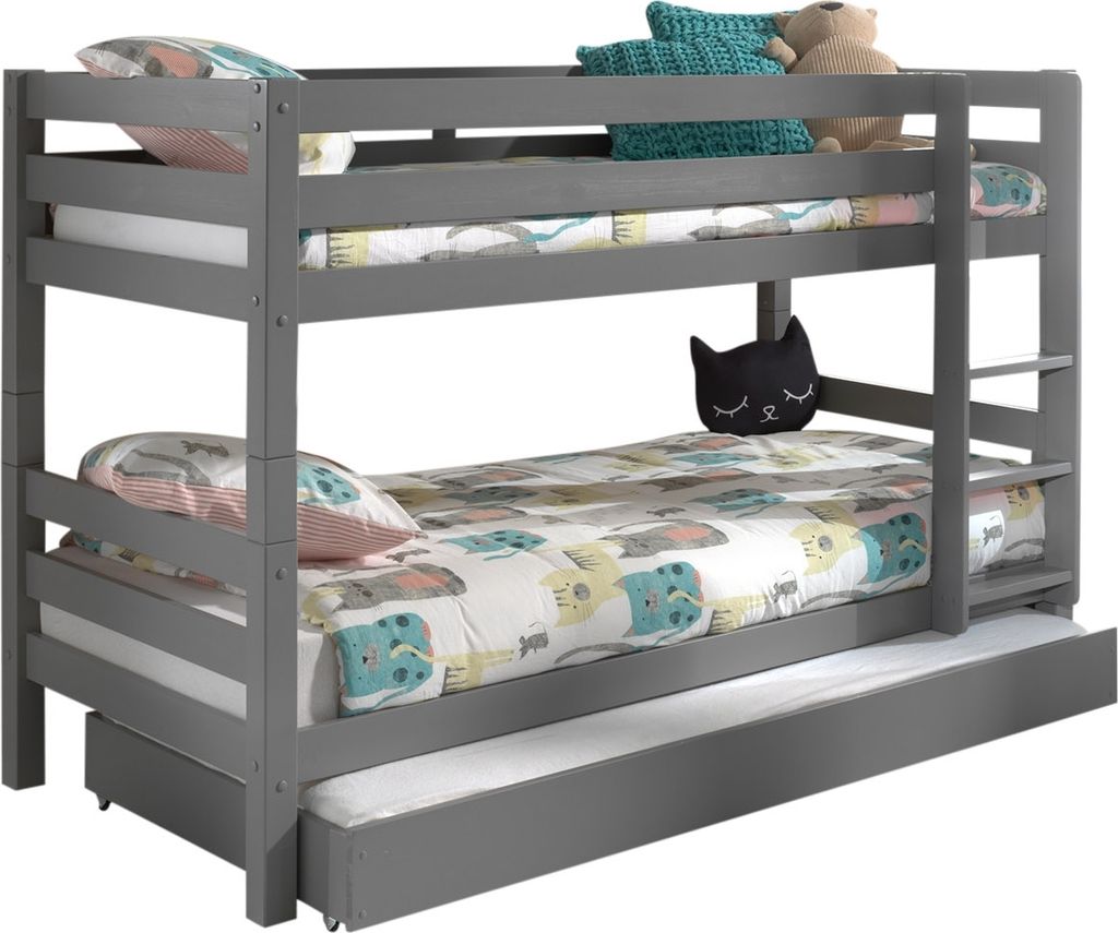 Etagenbett >PINO< in Kiefer massiv grau lackiert - 210x140x105 (BxHxT)