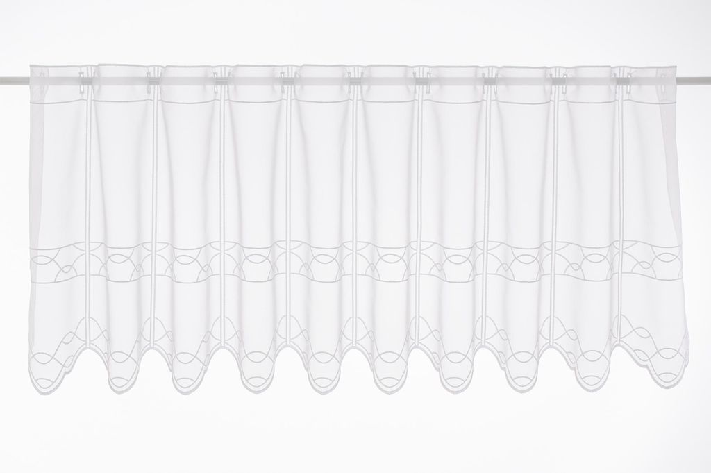 Gardinen Kranzusch Scheibengardine Stickerei auf Voile 45x128 cm H/B weiß Bistrogardine Vorhang Küche 1er Pack