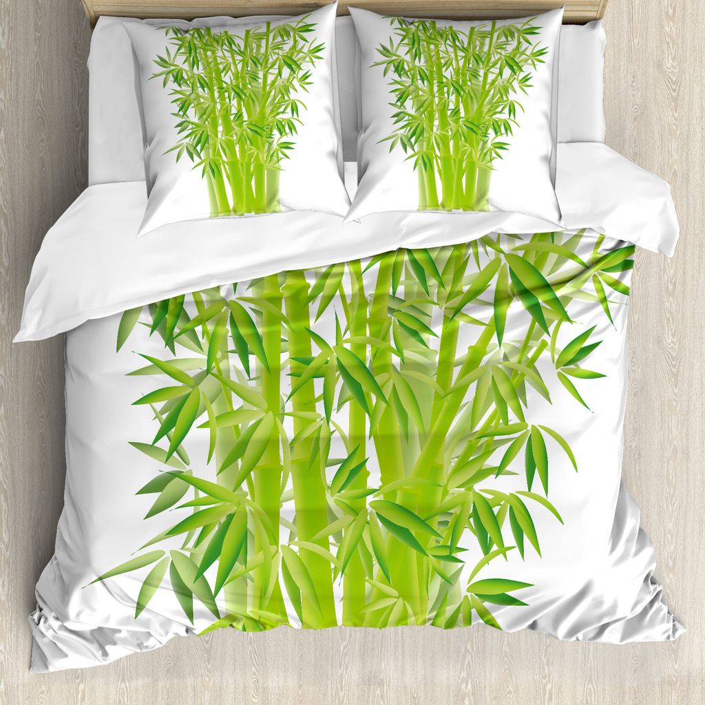 ABAKUHAUS Exotisch Bettbezug, Bambusstämme mit Blättern, Milbensicher Allergiker geeignet mit Kissenbezügen, 200 cm x 200 cm - 80 x 80 cm, Lime ...