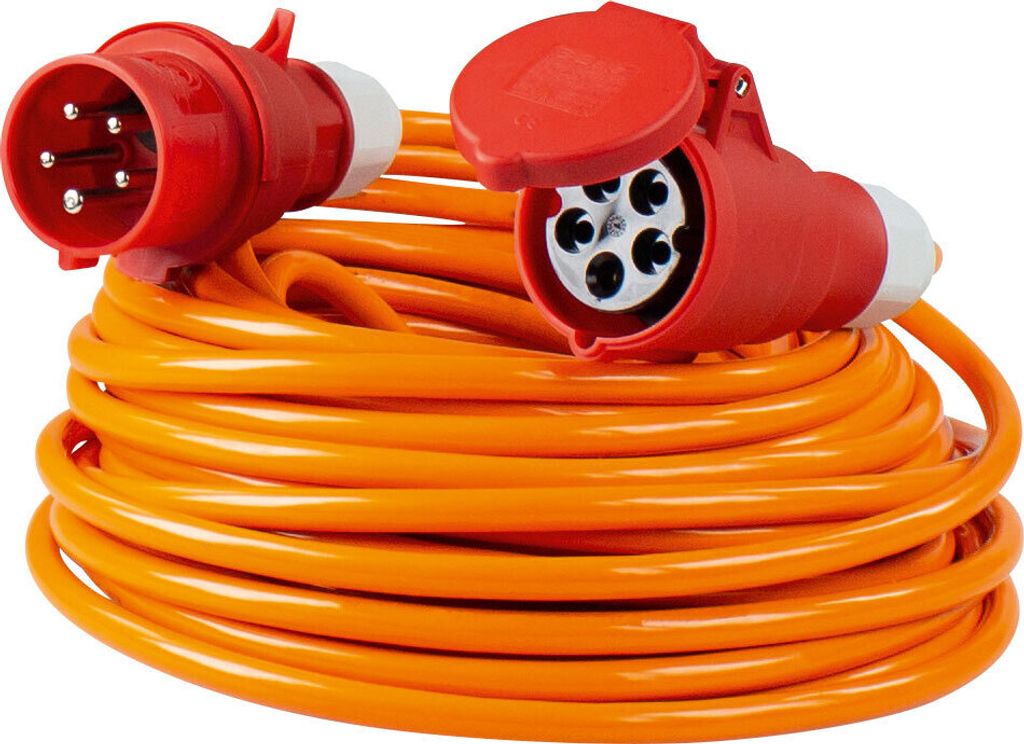 as-Schwabe CEE-Verlängerung 25m 400V 16A 5G1,5 Phasenwendestecker Orange IP44