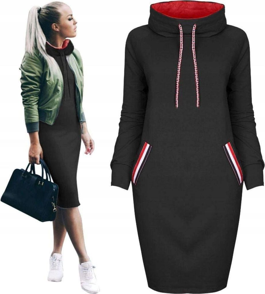 Damen-Sweatshirt - Modisch - Sportlich - Sweatshirt-Kleid - Langes Oversize-Oberteil - Ohne Kapuze - Einheitsgröße - Schwarz