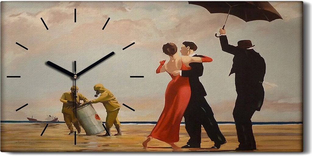 Wanduhr Uhr Wandbild Leinwand Geräuschlos 60x30 Vettriano Strand Rettung - schwarze Hände