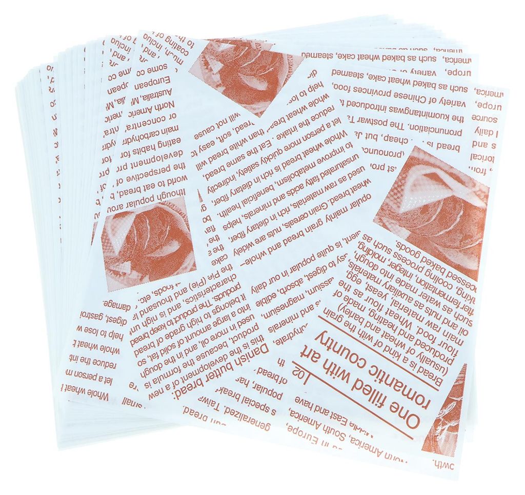 Packung mit 50 Burgerpapier, 15 x 15 cm große Burgertüten, Sandwichbeutel, Snackbeutel, fettdichte Lebensmittelbeutel, im Stil alter Zeitungen, L...