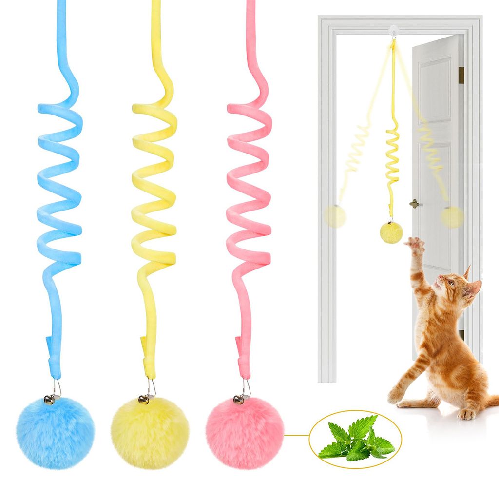 Katzenspielzeuge, Hängender Plüsch-Katzenminze-Ball (3 Stück), Einziehbares interaktives Katzenspielzeug zum Necken, Mit Glocke und Saugnapf