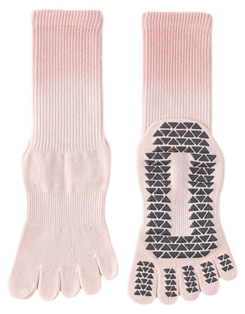 1 Paar Yoga-Zehensocken mit rutschfestem Profil, feuchtigkeitsableitend, mittelhoch, für Damen, Ballett, Tanz, Pilates, aus Baumwolle, 5-Zehen-Socken