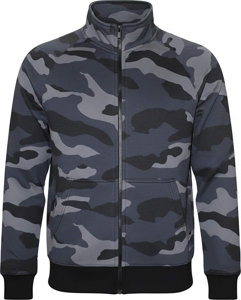 ROCK-IT Apparel Herren Sweater – Flauschige Sweatjacke mit Stehkragen Camo Grau/Blau 4XL