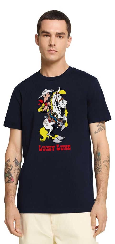 Spreadshirt Lucky Luke mit Pferd Jolly Jumper Männer Premium T-Shirt, 5XL, Navy