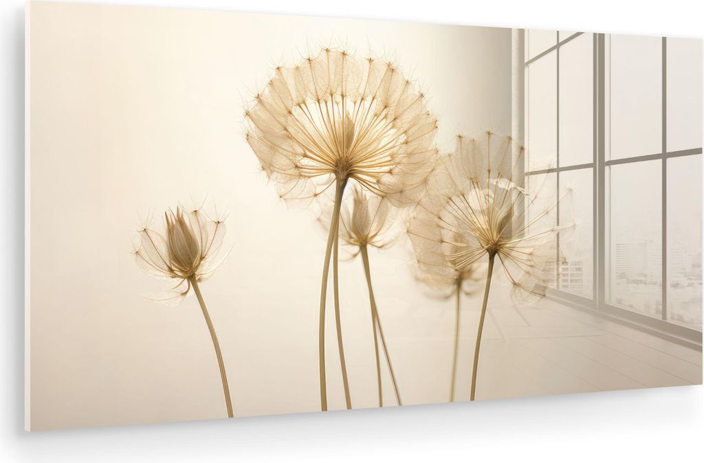 MuchoWow Glasbilder - Bilder auf Wandbild - Foto auf Glas Sonnenlicht - Löwenzahn - Botanisch - Blumen 120x60 cm Wanddekoration aus Glas - Acrylgl...