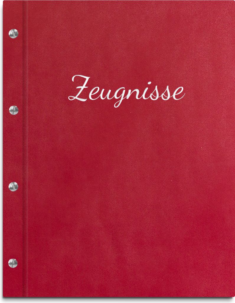 Zeugnismappe im roten Einband in Lederoptik mit hochwertiger Beschriftung in silber – handgefertigte Mappe für Zeugnisse, Urkunde inkl. 12 Sicht...