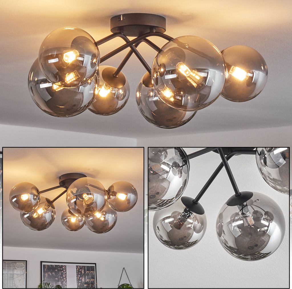 Isorella Deckenlampe aus Metall/Glas in Schwarz/Rauchfarben