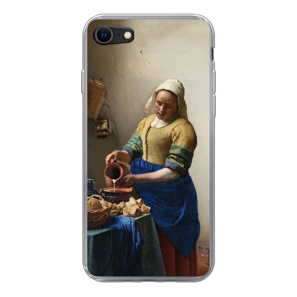 MuchoWow Handyhülle Schutzhülle Hülle für iPhone 8 Das Milchmädchen - Vermeer - Alte Meister Silikon Softcase Handy Hülle - Schutzhaube