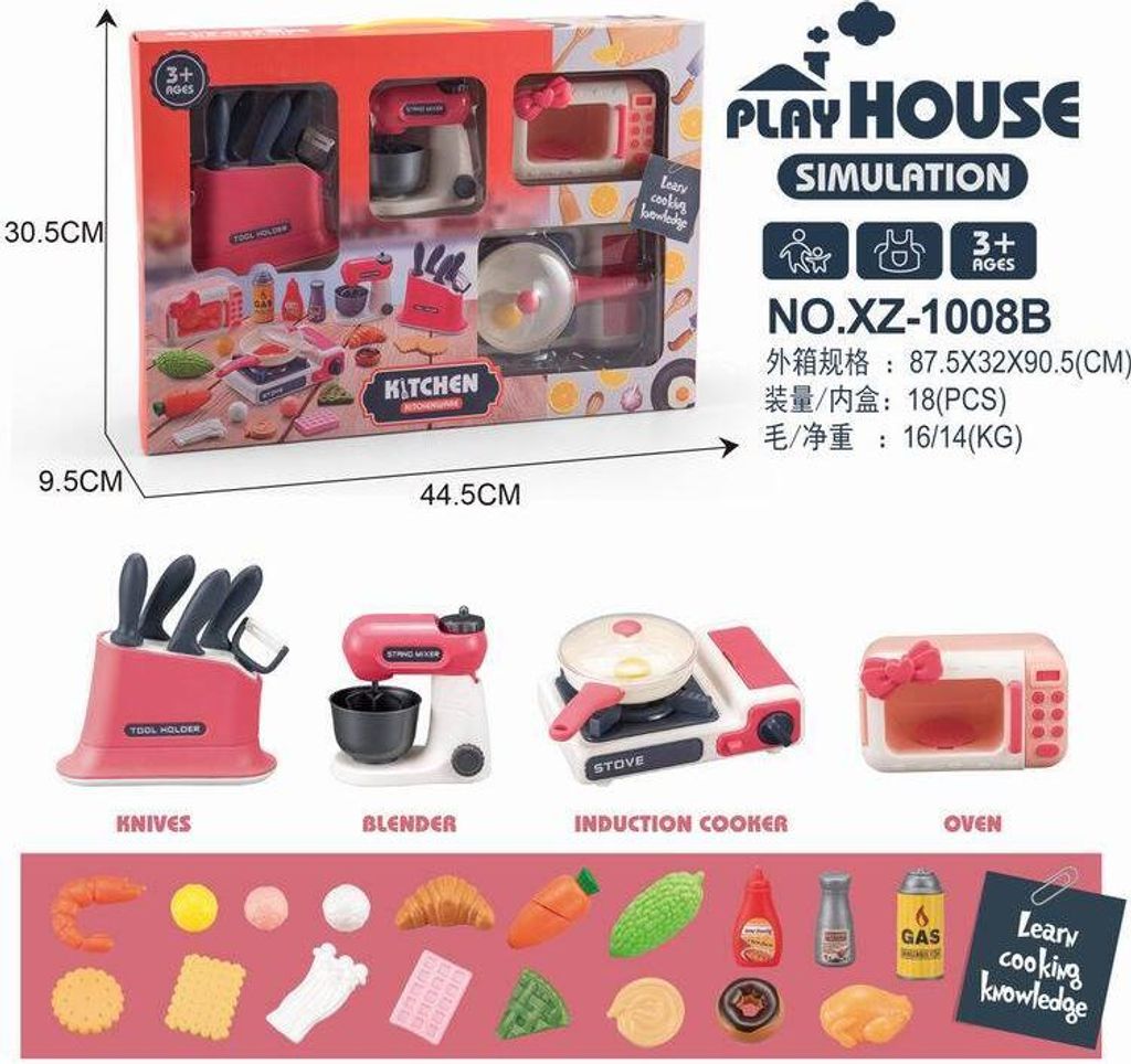 Realistische Spielküche für Kinder ab 3 Jahren mit Messerset, Mixer, Induktionskochfeld, Mikrowelle & Zubehör